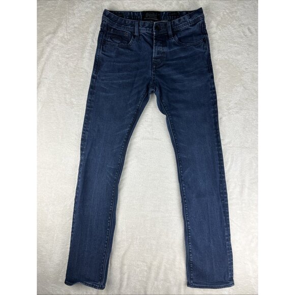 Superdry Mens Jeans 30 X 32 Blue Officer Straight Copper Black Denim Button Fly - Picture 1 of 13